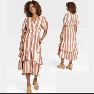 NWOT Knox Rose Cream and Orange Puff Sleeve Midi Sundress